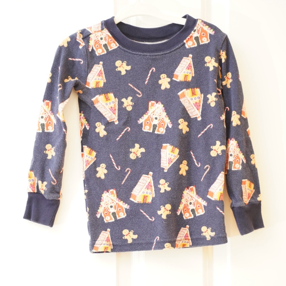 Janie and Jack Blue Gingerbread Print Pajama Top